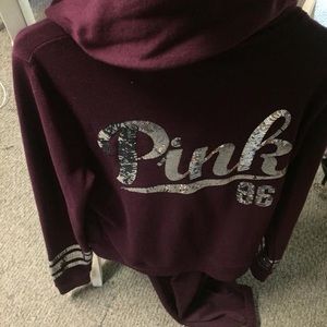 Victoria Secret Burgundy 2pc set BLING Size LARGE